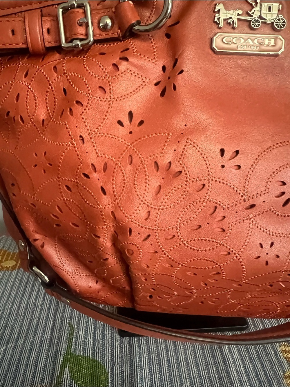 Coach Madison Tossed Lace Lindsey Orange Leather Satchel HTF - Picture 4 of 14